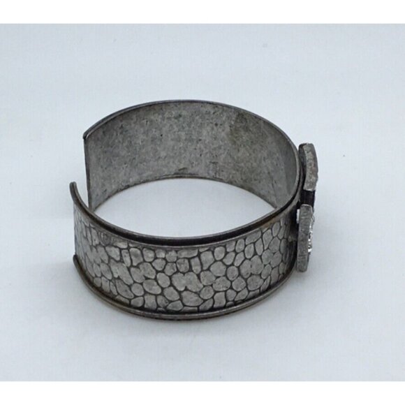 Maltese Cross Cuff Bracelet Sparkly Rhinestones Silver Tone Iron Cross Biker - Picture 3 of 6